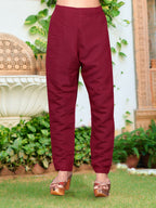 Embroidered Kurta With Pant & Embroidered Cut Work Organza Dupatta, Maroon - Hiral Fashion - Distacart