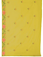 Mirror Embroidered Kurta With Pant & Embroidered Organza Dupatta, Yellow - Hiral Fashion - Distacart