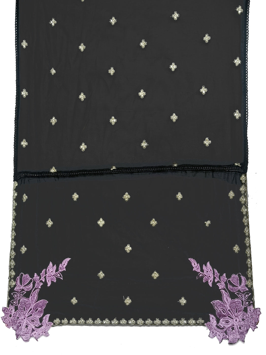 Embroidered Kurta With Pant & Embroidered Organza Dupatta, Black - Hiral Fashion - Distacart