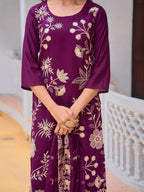 Embroidered Kurta With Pant & Embroidered Organza Dupatta, Purple - Hiral Fashion - Distacart