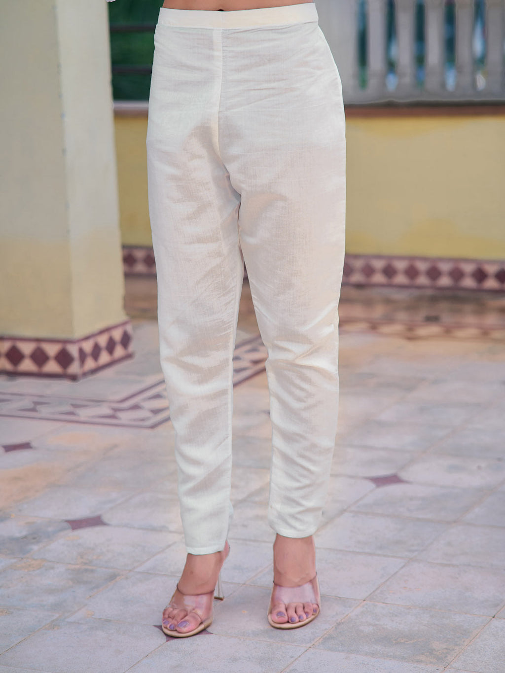 Embroidered Kurta With Pant & Embroidered Cut Work Organza Dupatta, White - Hiral Fashion - Distacart