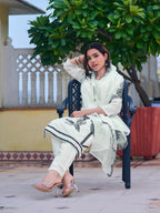 Embroidered Kurta With Pant & Embroidered Cut Work Organza Dupatta, White - Hiral Fashion - Distacart