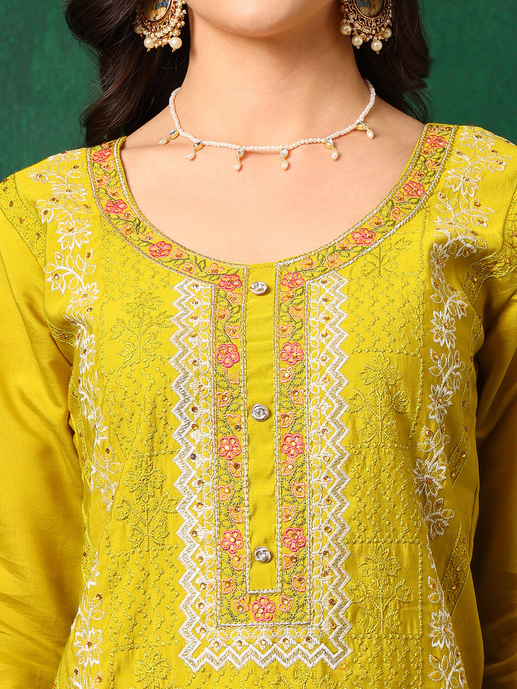 Embroidered Kurta With Pant & Embroidered Dupatta, Yellow - Hiral Fashion - Distacart