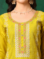 Embroidered Kurta With Pant & Embroidered Dupatta, Yellow - Hiral Fashion - Distacart