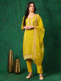 Embroidered Kurta With Pant & Embroidered Dupatta, Yellow - Hiral Fashion - Distacart