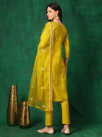 Embroidered Kurta With Pant & Embroidered Dupatta, Yellow - Hiral Fashion - Distacart