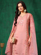 Embroidered Kurta With Pant & Embroidered Dupatta, Pink - Hiral Fashion - Distacart