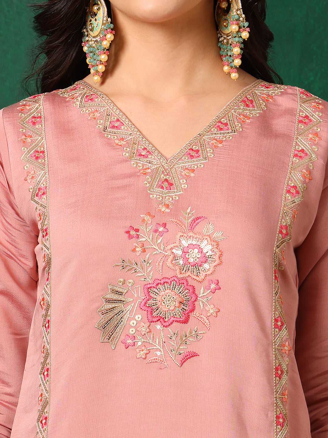 Embroidered Kurta With Pant & Embroidered Dupatta, Pink - Hiral Fashion - Distacart