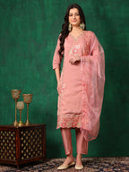 Embroidered Kurta With Pant & Embroidered Dupatta, Pink - Hiral Fashion - Distacart
