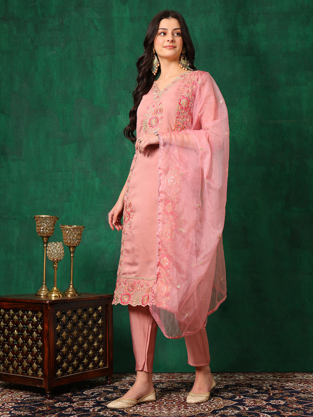 Embroidered Kurta With Pant & Embroidered Dupatta, Pink - Hiral Fashion - Distacart