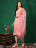 Embroidered Kurta With Pant & Embroidered Dupatta, Pink - Hiral Fashion - Distacart