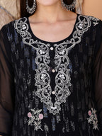 Pakistani Sequined Embroidered Kurta With Pant & Dupatta, Black - Hiral Fashion - Distacart