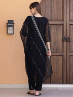 Pakistani Sequined Embroidered Kurta With Pant & Dupatta, Black - Hiral Fashion - Distacart