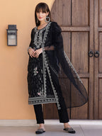 Pakistani Sequined Embroidered Kurta With Pant & Dupatta, Black - Hiral Fashion - Distacart