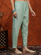 Sequined Embroidered Kurta With Pant & Floral Printed Dupatta, Green - Hiral Fashion - Distacart