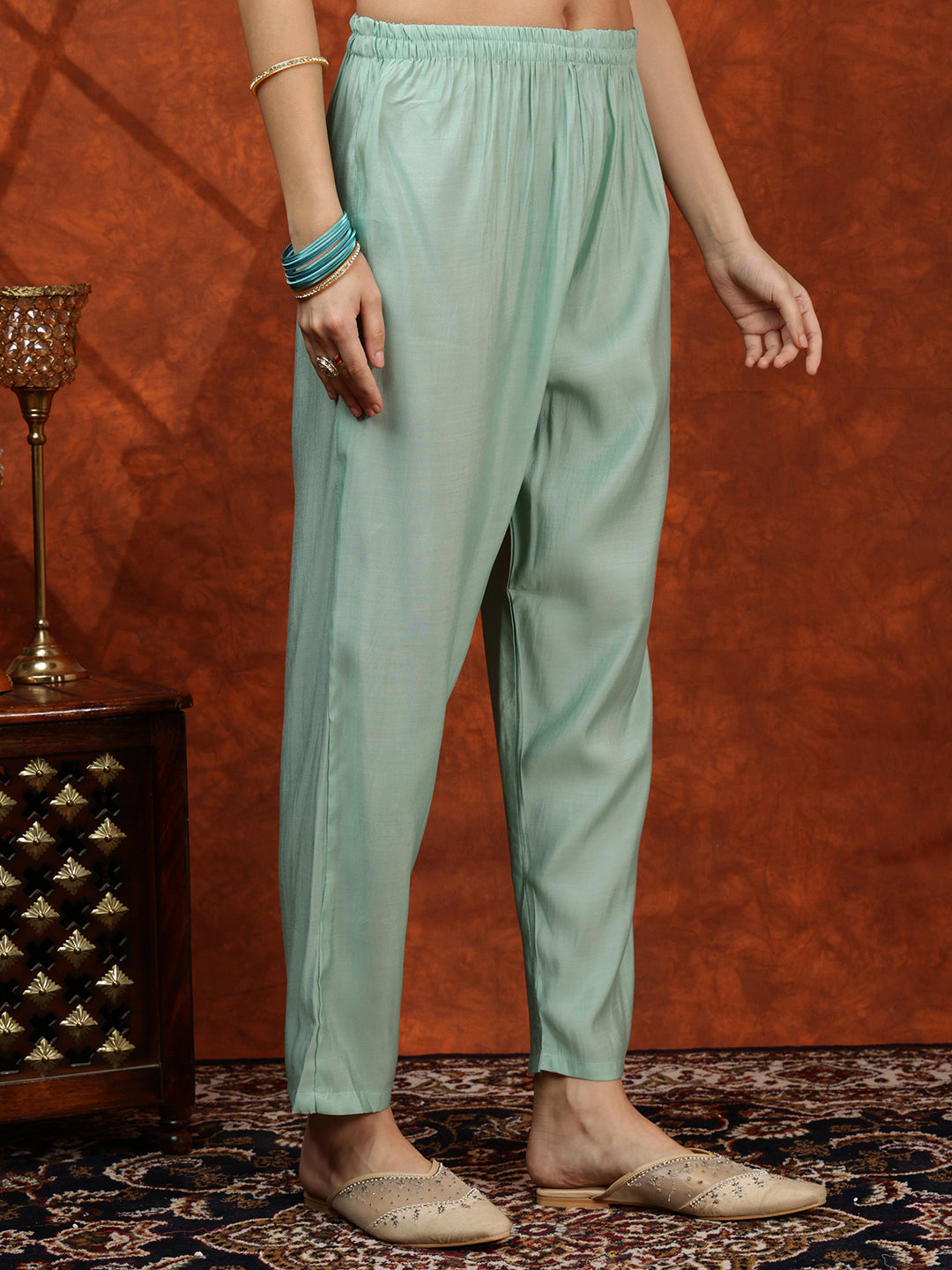 Sequined Embroidered Kurta With Pant & Floral Printed Dupatta, Green - Hiral Fashion - Distacart