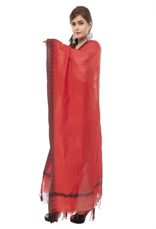 Mominos Fashion Moeza Cotton Black Temple Border Red Dupatta