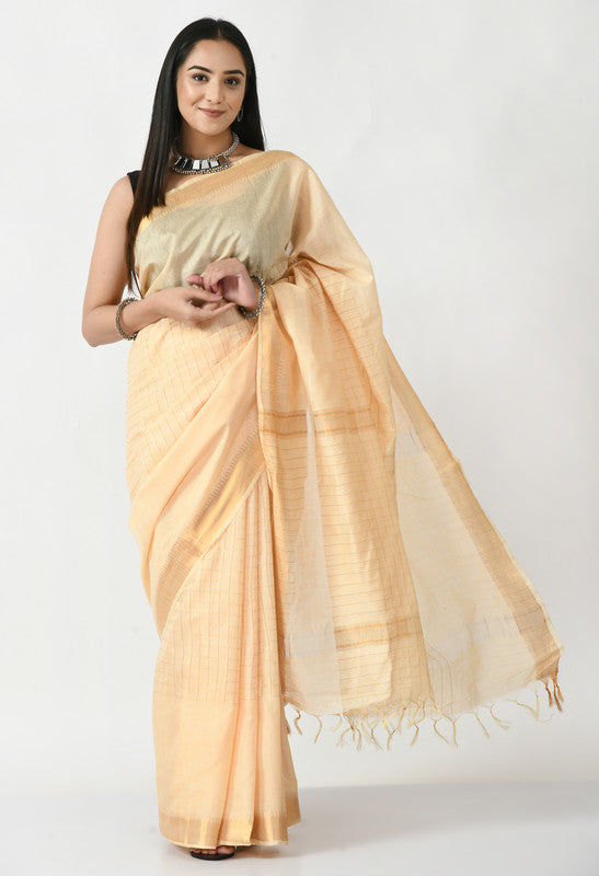 Mominos Fashion Moeza Golden Bhagalpuri Handloom Silk Raj Shree Saree with unstitched Blouse piece - Distacart