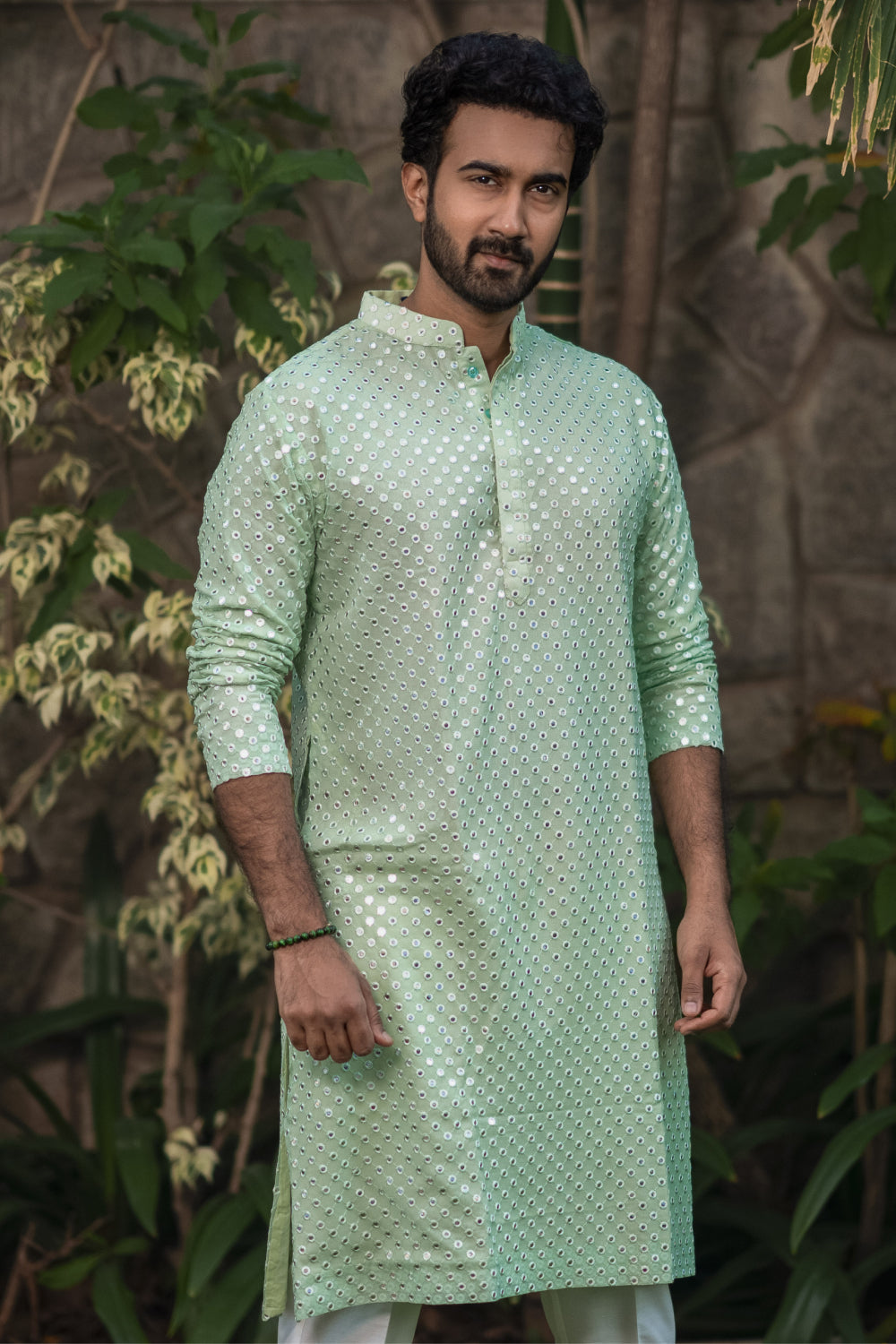 Pista Green Mirror Designer Men's Kurta by Hilo Design