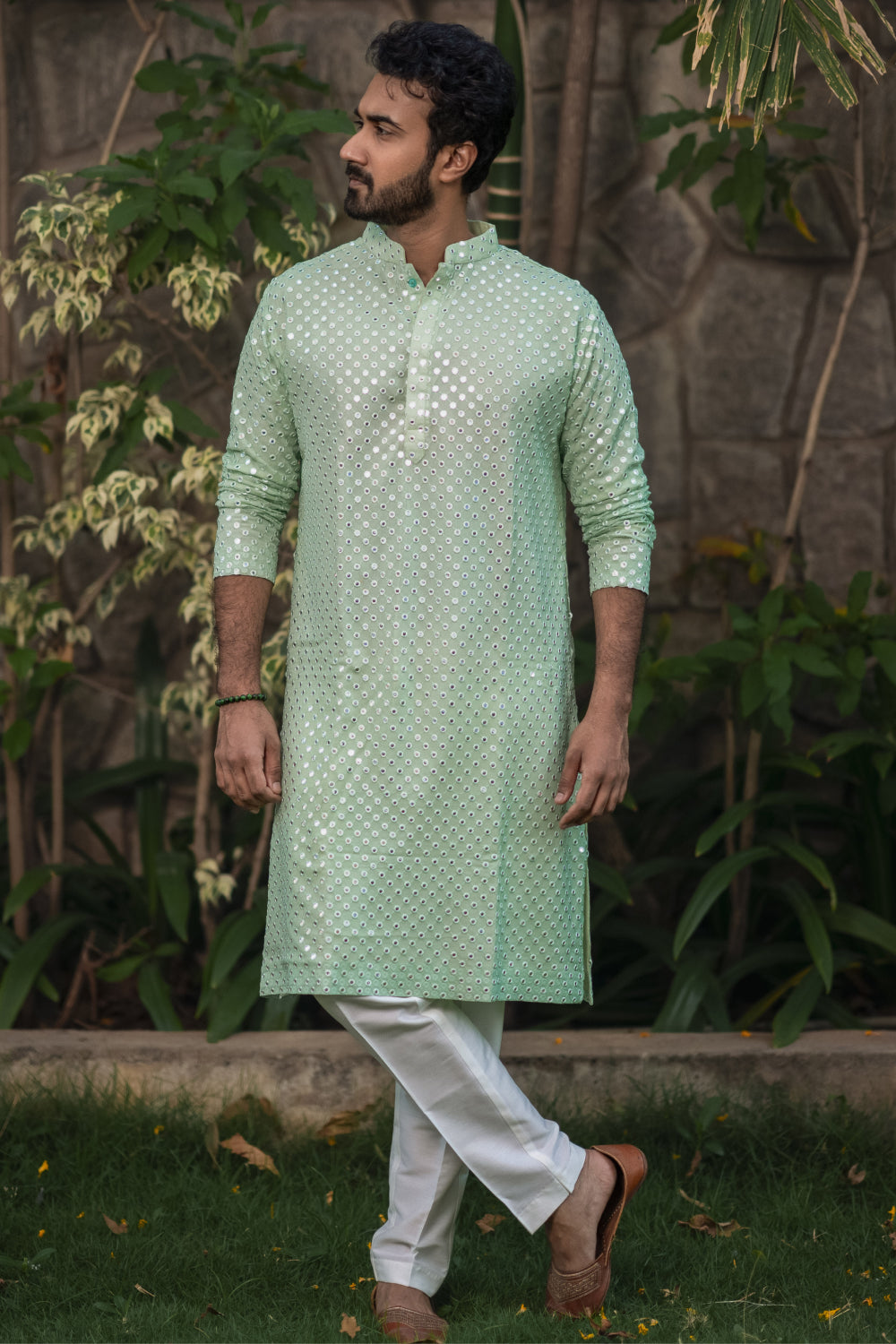 Pista Green Mirror Designer Men's Kurta by Hilo Design