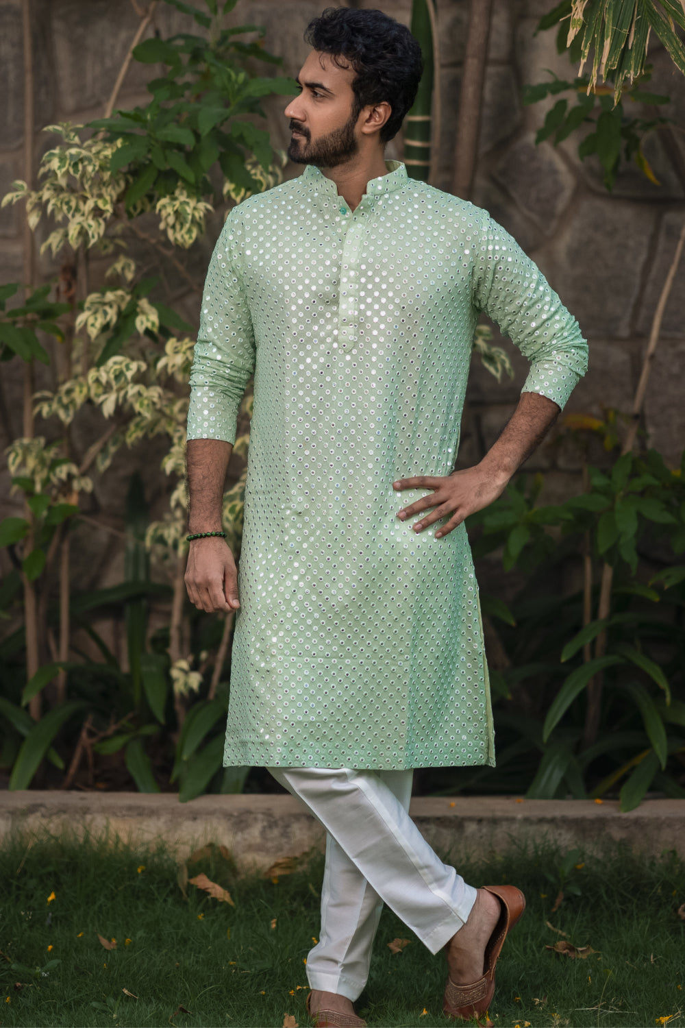 Pista Green Mirror Designer Men's Kurta by Hilo Design