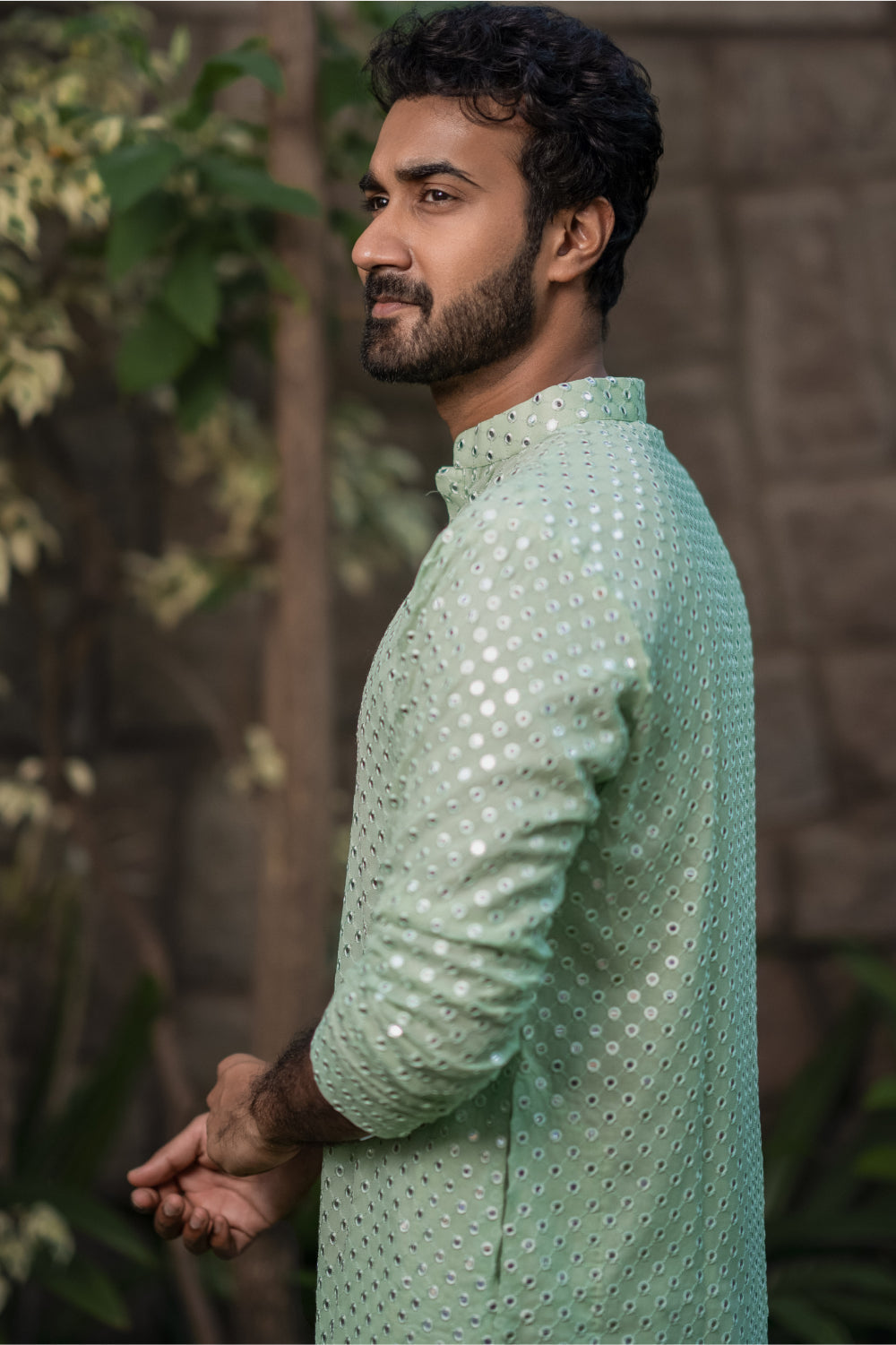 Pista Green Mirror Designer Men's Kurta by Hilo Design