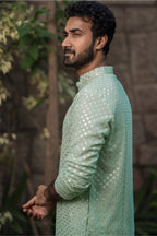 Pista Green Mirror Designer Men's Kurta by Hilo Design