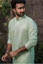 Pista Green Mirror Designer Men's Kurta by Hilo Design