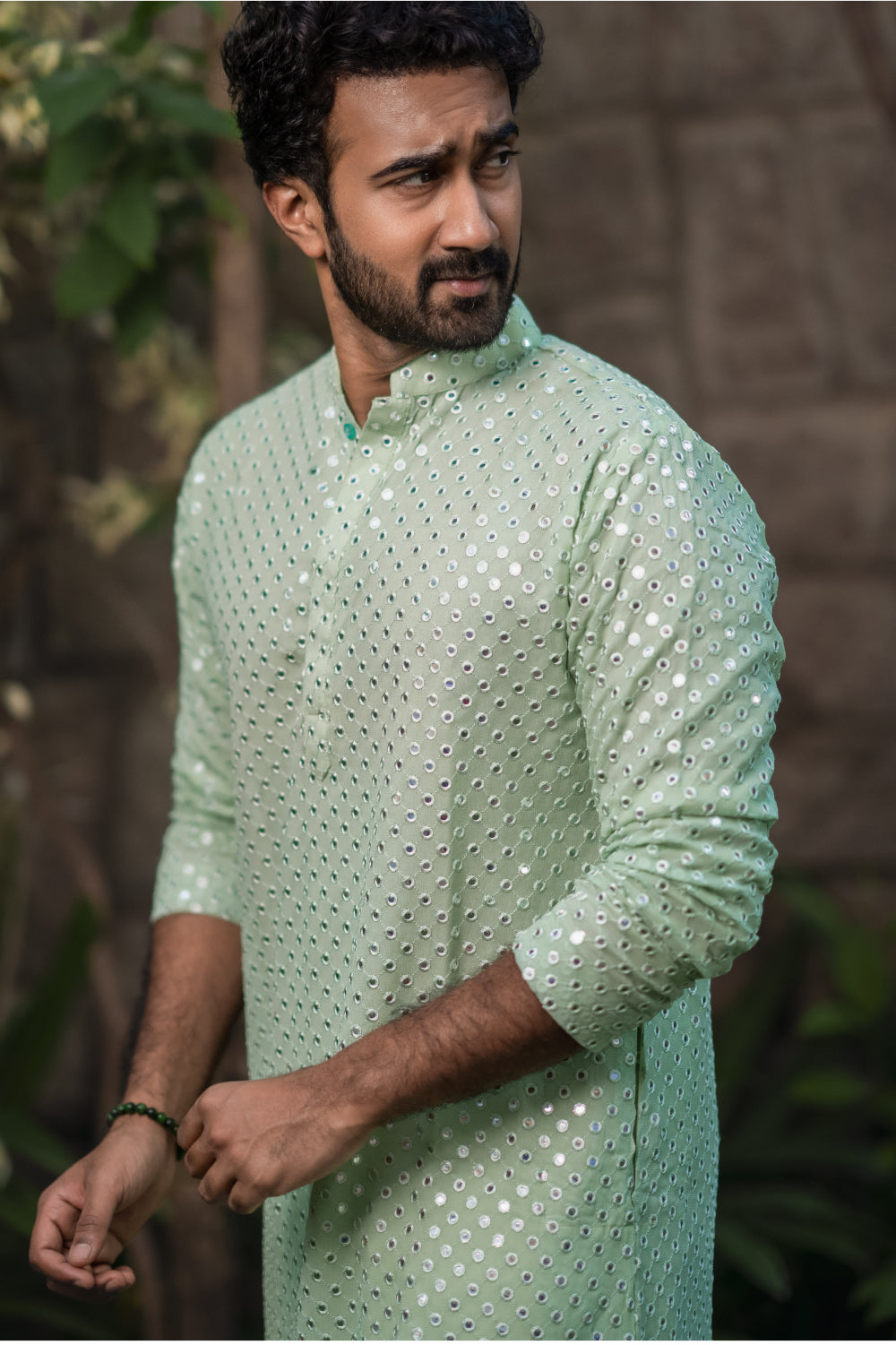 Pista Green Mirror Designer Men's Kurta by Hilo Design