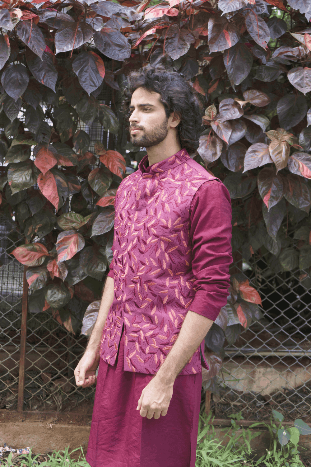 Magenta Designer Men's Nehru Jacket by Hilo Design