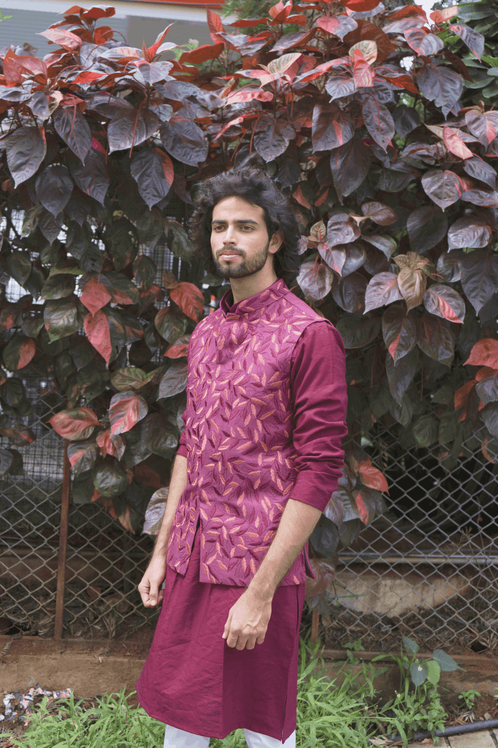 Magenta Designer Men's Nehru Jacket by Hilo Design