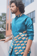 Peacock Blue Designer Men's Nehru Jacket by Hilo Design