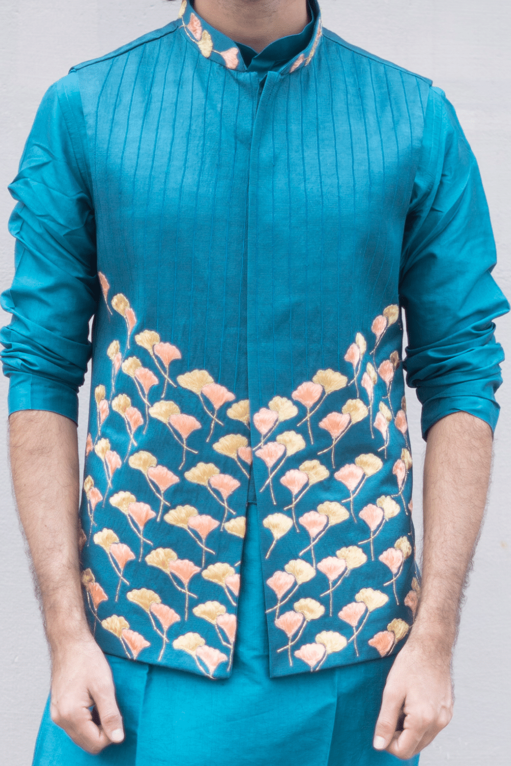 Peacock Blue Designer Men's Nehru Jacket by Hilo Design
