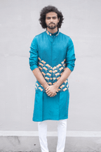 Peacock Blue Designer Men's Nehru Jacket by Hilo Design