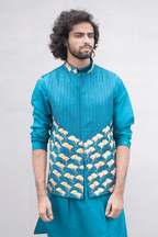 Peacock Blue Designer Men's Nehru Jacket by Hilo Design
