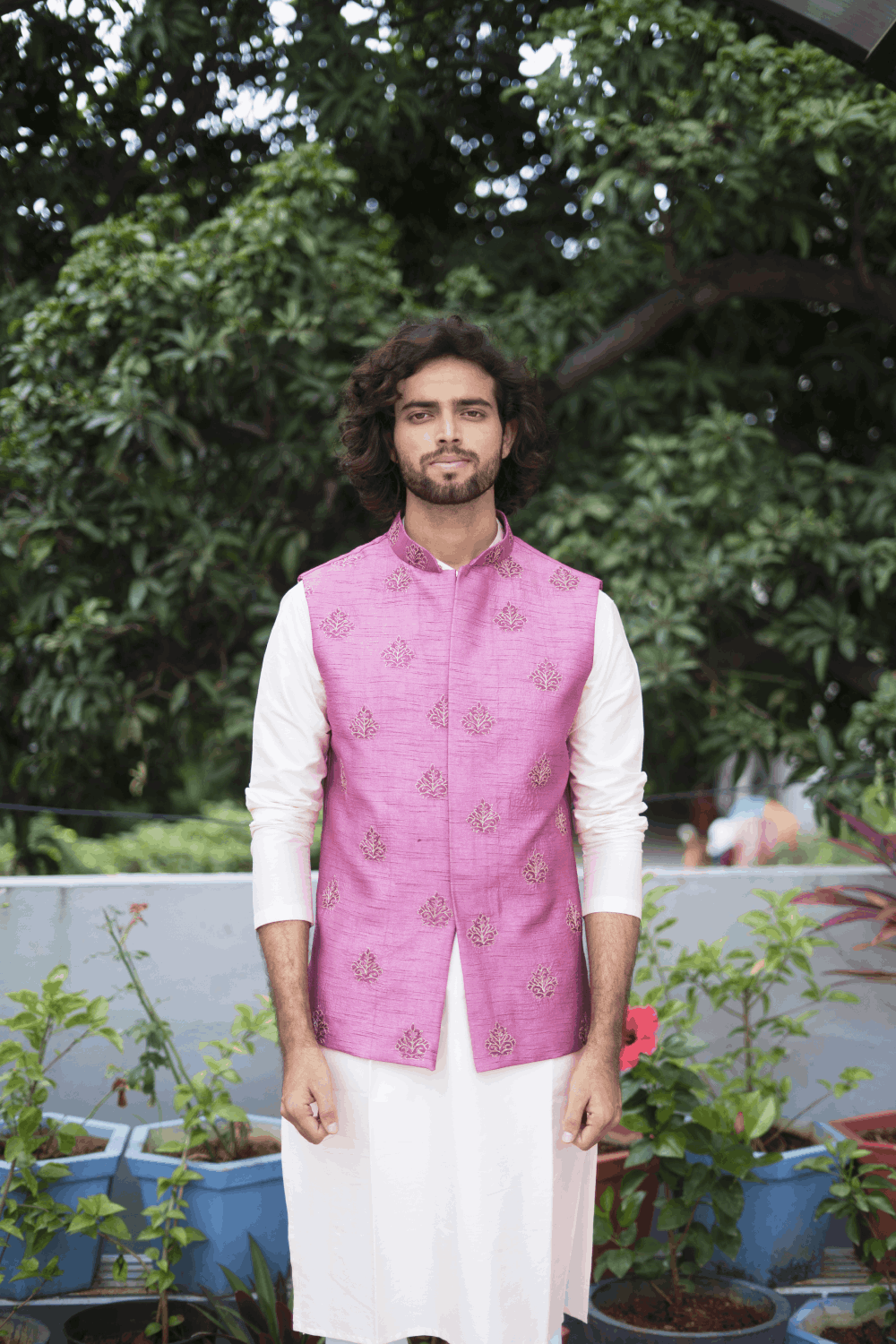 Mauve Designer Men's Nehru Jacket by Hilo Design