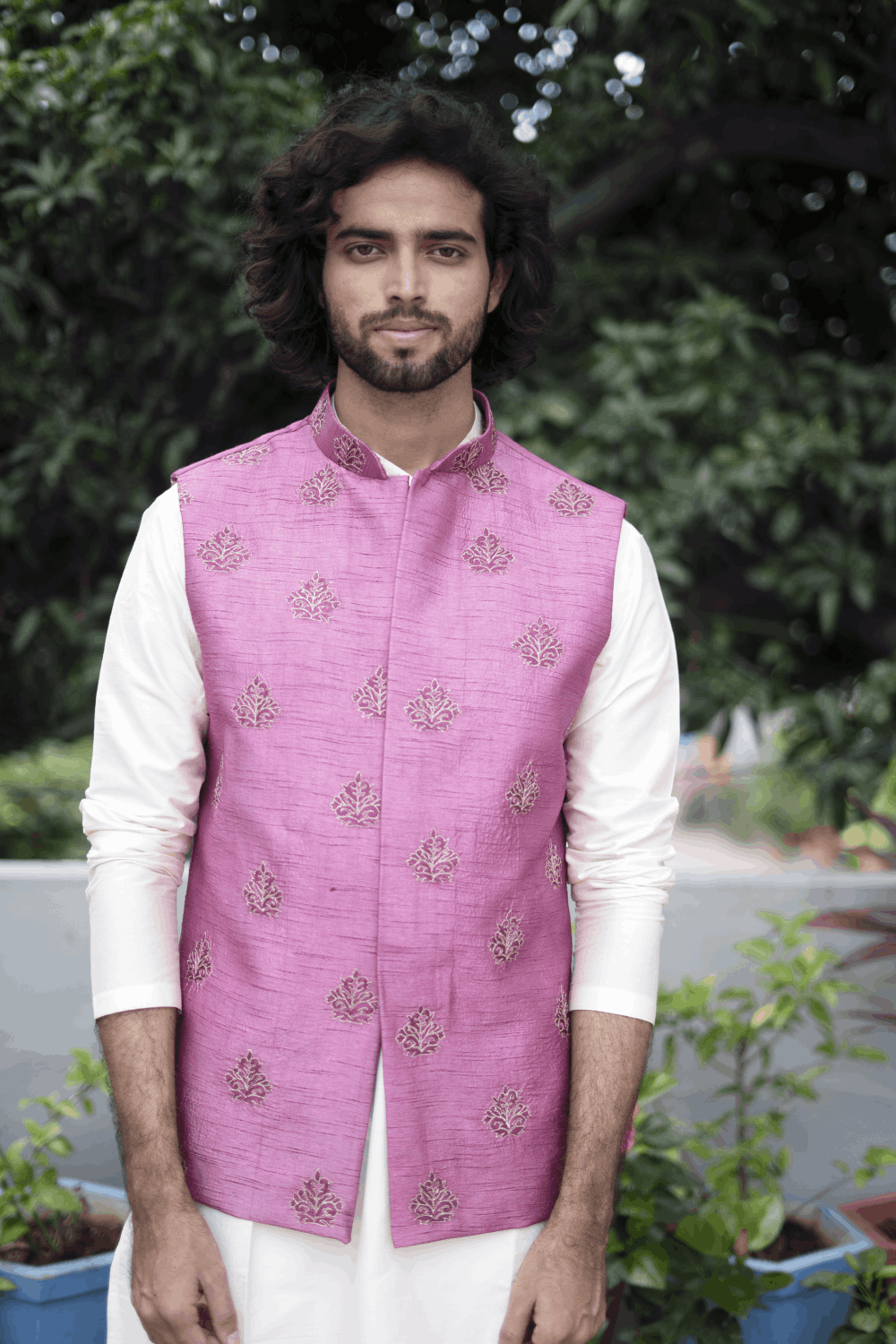 Mauve Designer Men's Nehru Jacket by Hilo Design