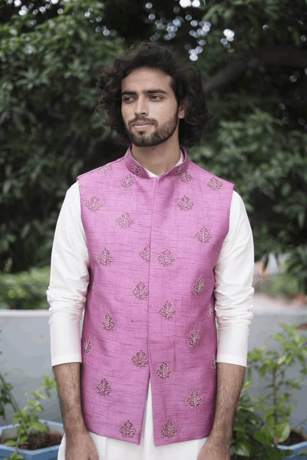 Mauve Designer Men's Nehru Jacket by Hilo Design