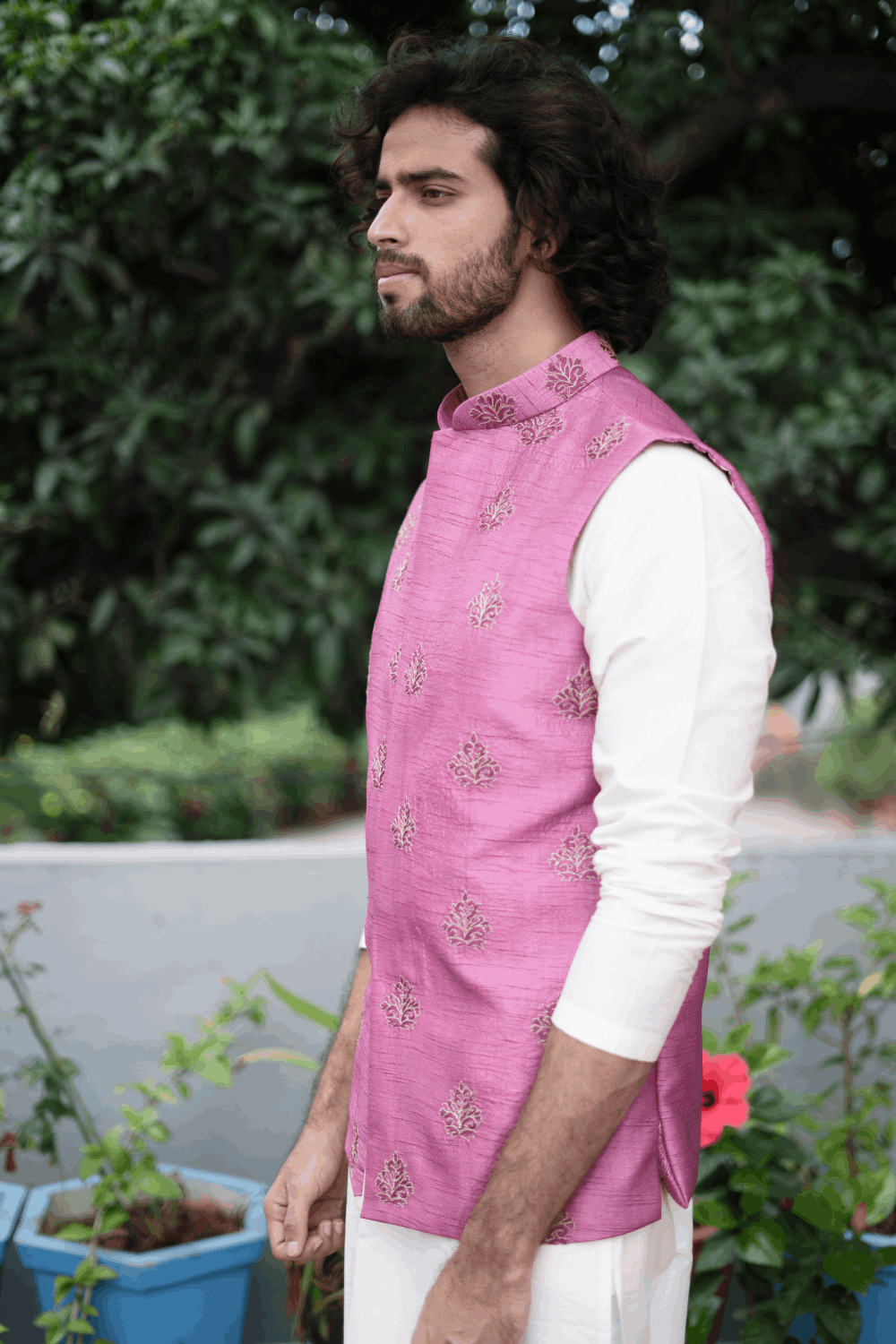 Mauve Designer Men's Nehru Jacket by Hilo Design