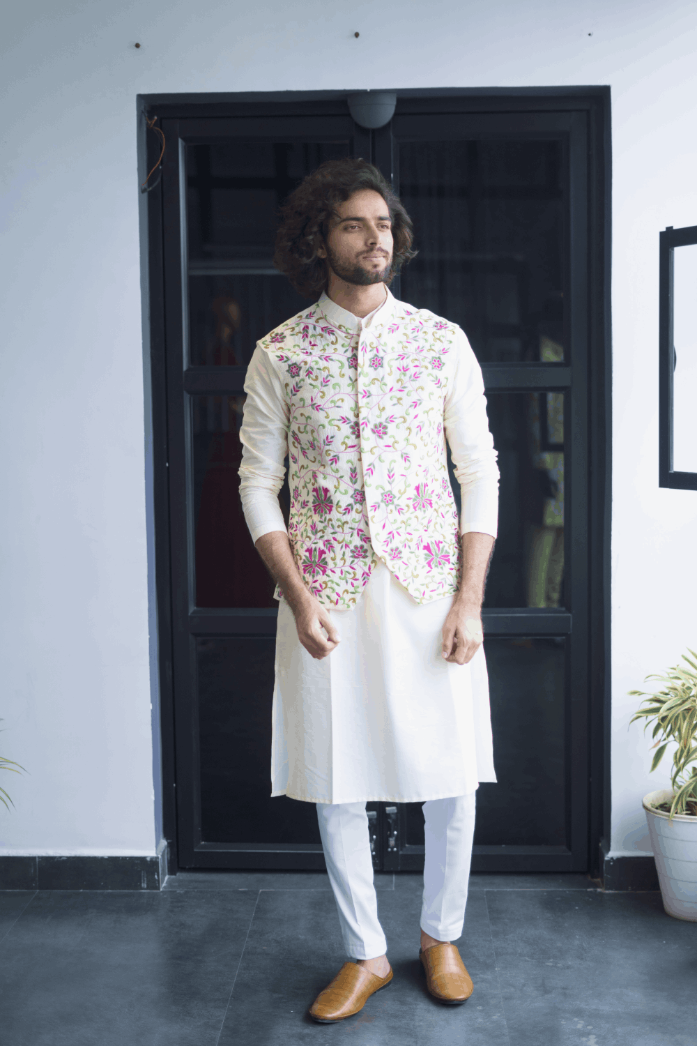 Off White Designer Men's Nehru Jacket by Hilo Design