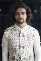 Off White Designer Men's Nehru Jacket by Hilo Design