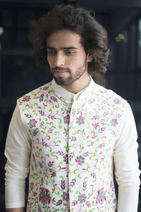Off White Designer Men's Nehru Jacket by Hilo Design