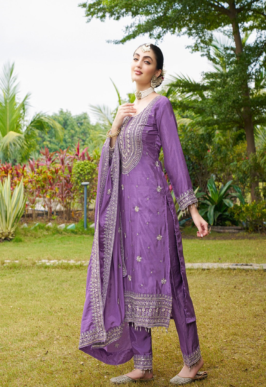 Teeya Creation Purple Color Chinon Silk Heavy Embroidery Work Fully Stitched Salwar Suit - Distacart