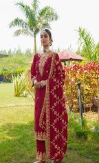 Teeya Creation Rani Color Chinon Silk Heavy Embroidery Work Fully Stitched Salwar Suit