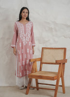 Gharana India Modal Onion Pink Coloured Chikankari Kurta - Distacart