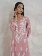 Gharana India Modal Onion Pink Coloured Chikankari Kurta - Distacart