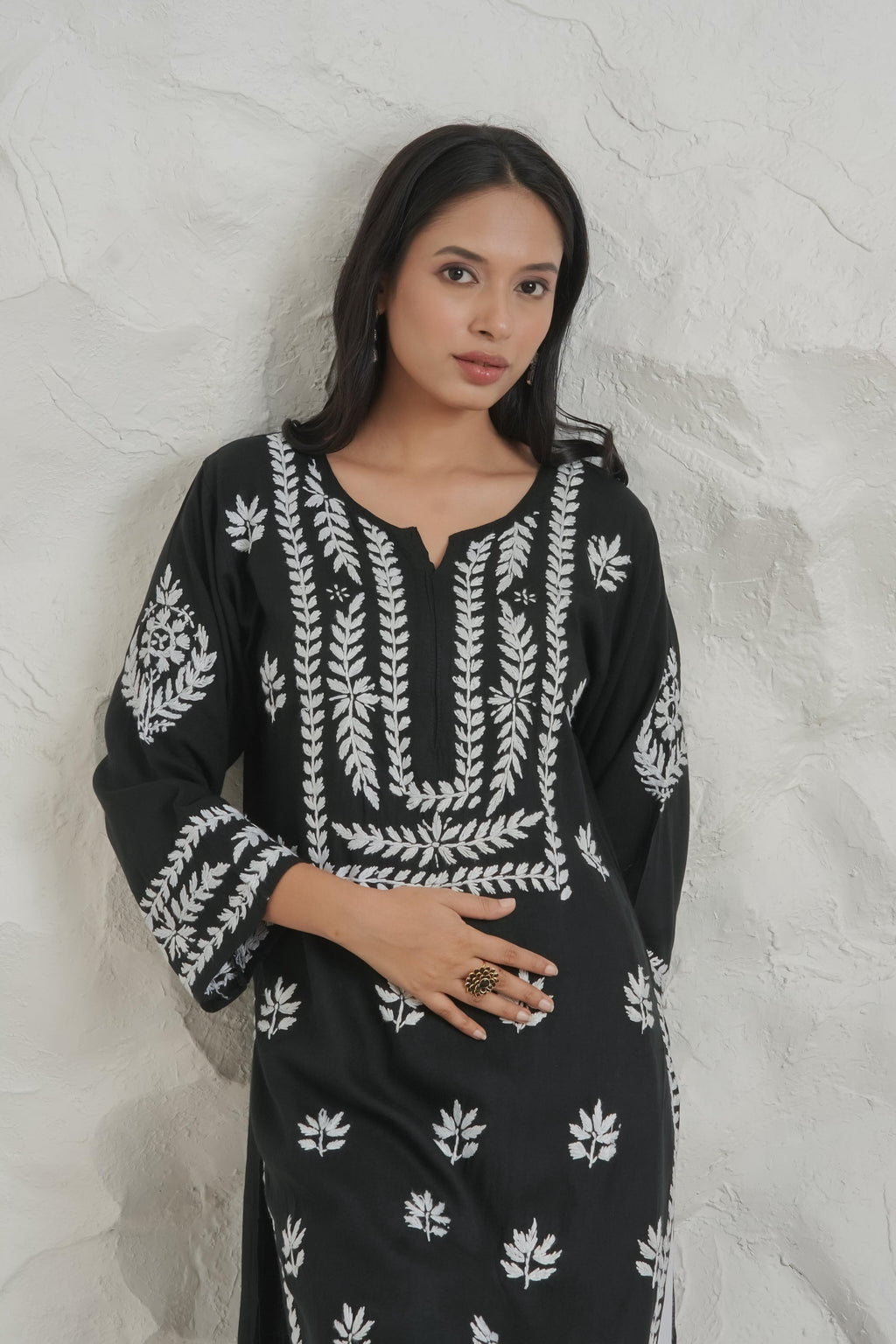 Gharana India Modal Fine Cotton Chikan Kari Kurta – Black - Distacart