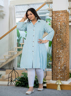 Kaajh Women's White Striped Viscose Rayon Plus Size Kurta - Distacart
