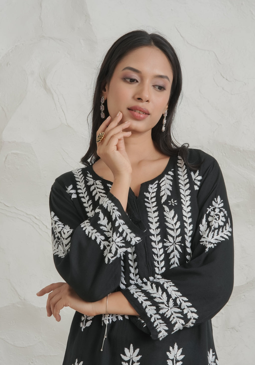 Gharana India Modal Fine Cotton Chikan Kari Kurta – Black - Distacart