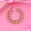 Estele Rose Gold-Polished Exquisite Cuban Bracelet with Stunning White Crystals for Women - Distacart